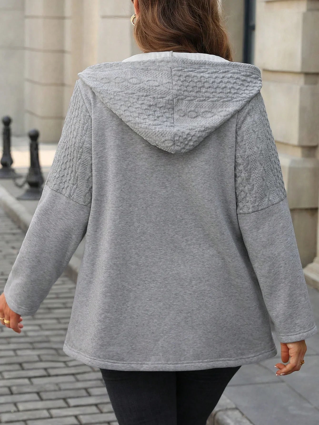 Hooded Zip Up Drawstring Coat for Fall Winter Wear