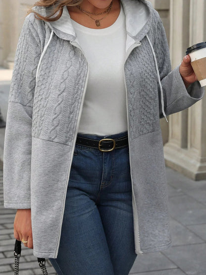 Hooded Zip Up Drawstring Coat for Fall Winter Wear