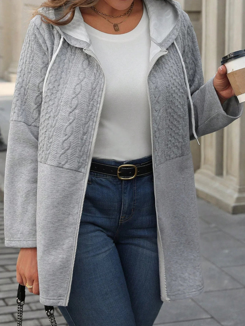 Hooded Zip Up Drawstring Coat for Fall Winter Wear