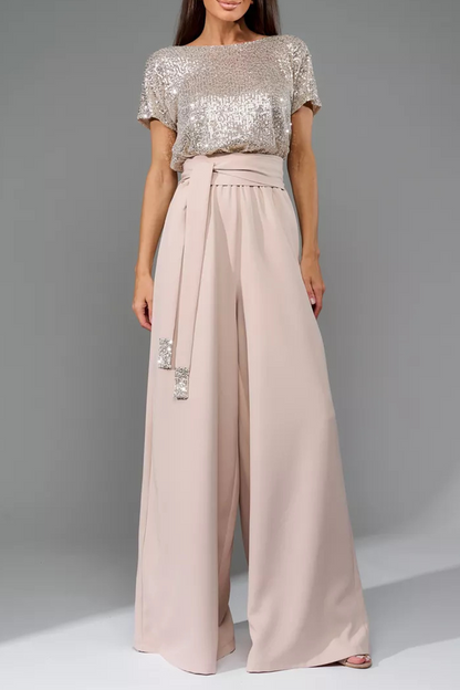 Daily Sequins Strap Design O Neck Loose Jumpsuits(5 Colors)