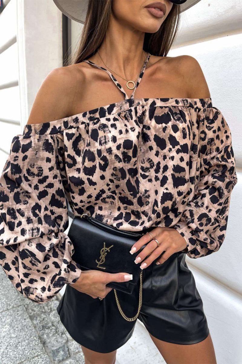 Zebra Print Leopard Lace Up Patchwork Halter Blouses