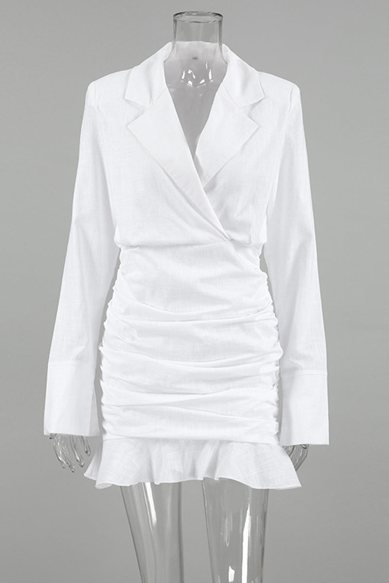 Ruffle Ruched Turn-back Collar Wrapped Skirt Dresses