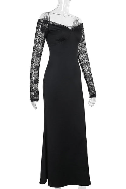 Lace Patchwork Backless Off Shoulder Long Dresses