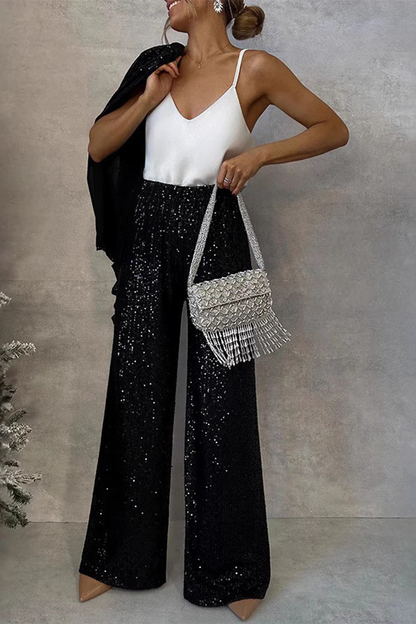 Street Sequins Sequined Cardigan Collar Long Sleeve Two Pieces(3 Colors)