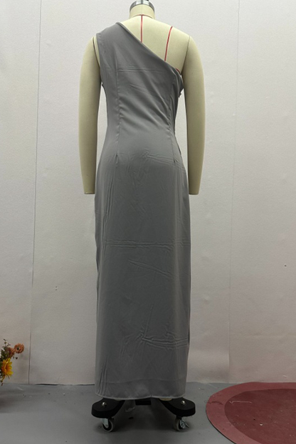 Ruched Irregular Sloping Shoulder Long Dresses