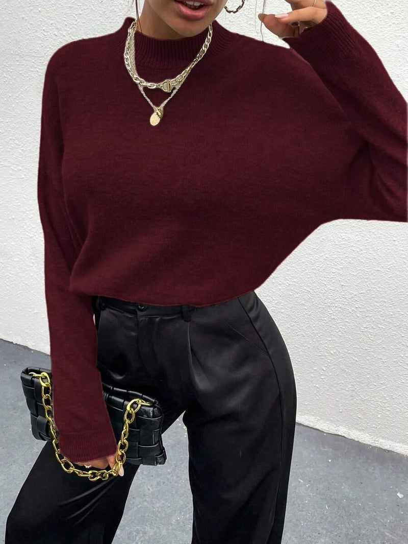 Effortless Mock Neck Sweater With Drop Shoulder Oversized