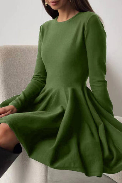 Ruched O Neck Sweater Dress Dresses(4 Colors)