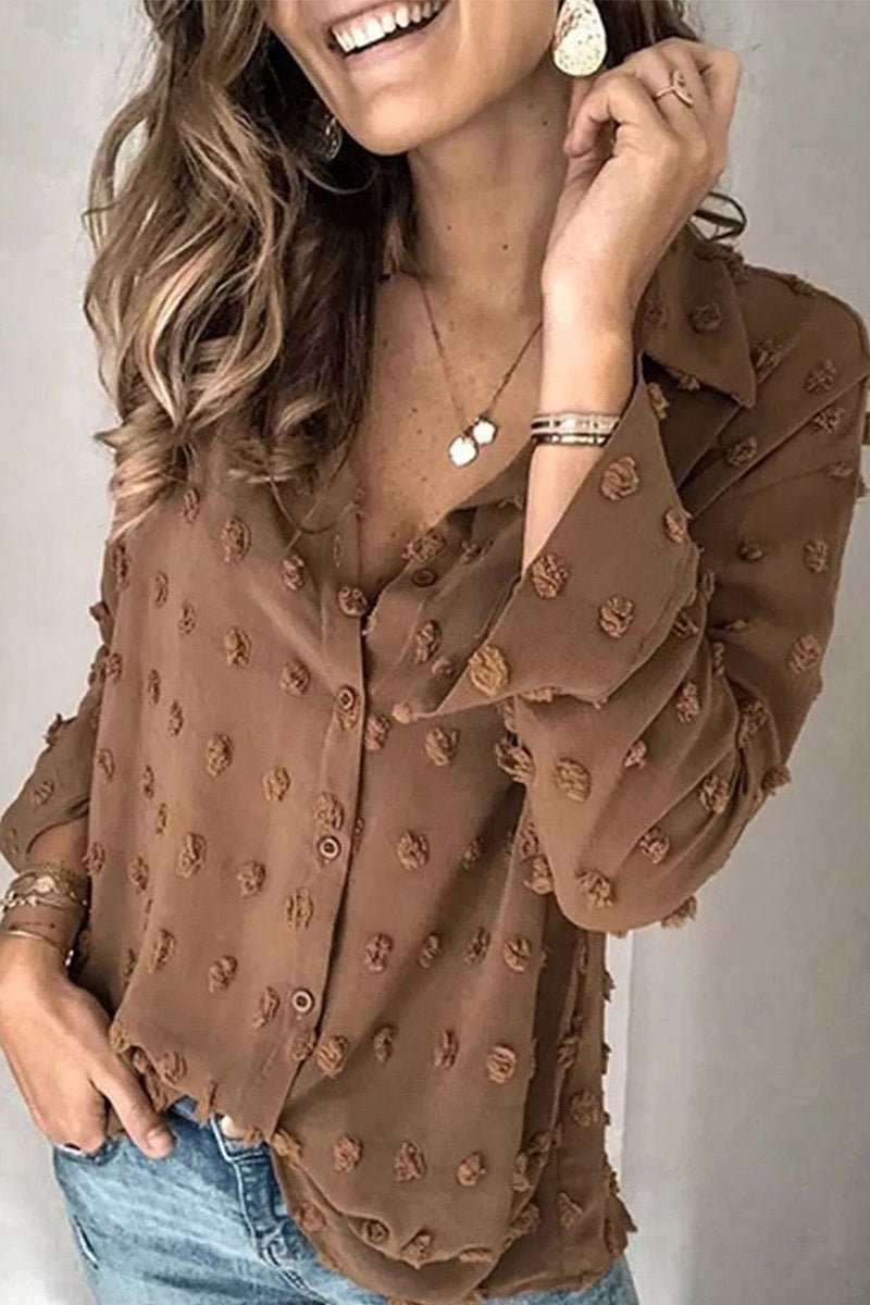 Daily Buttons Fur Ball Turndown Collar Blouses(3 Colors)