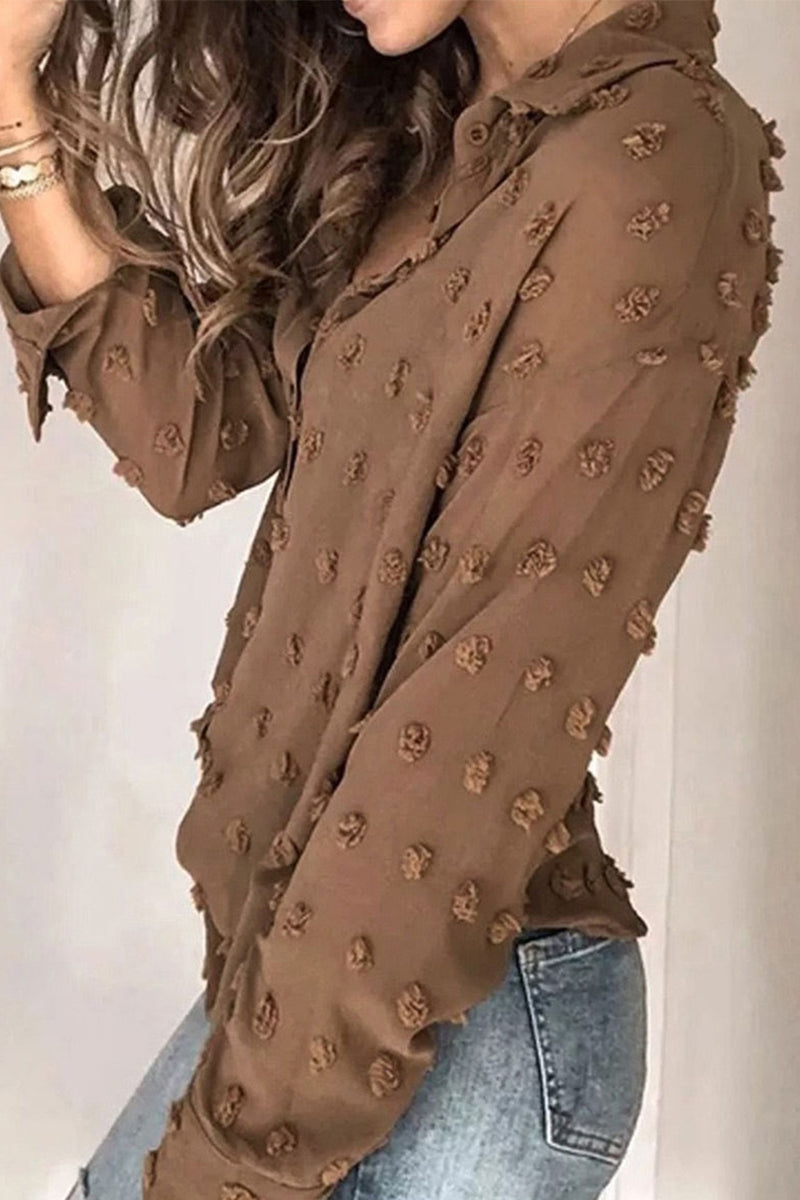 Daily Buttons Fur Ball Turndown Collar Blouses(3 Colors)