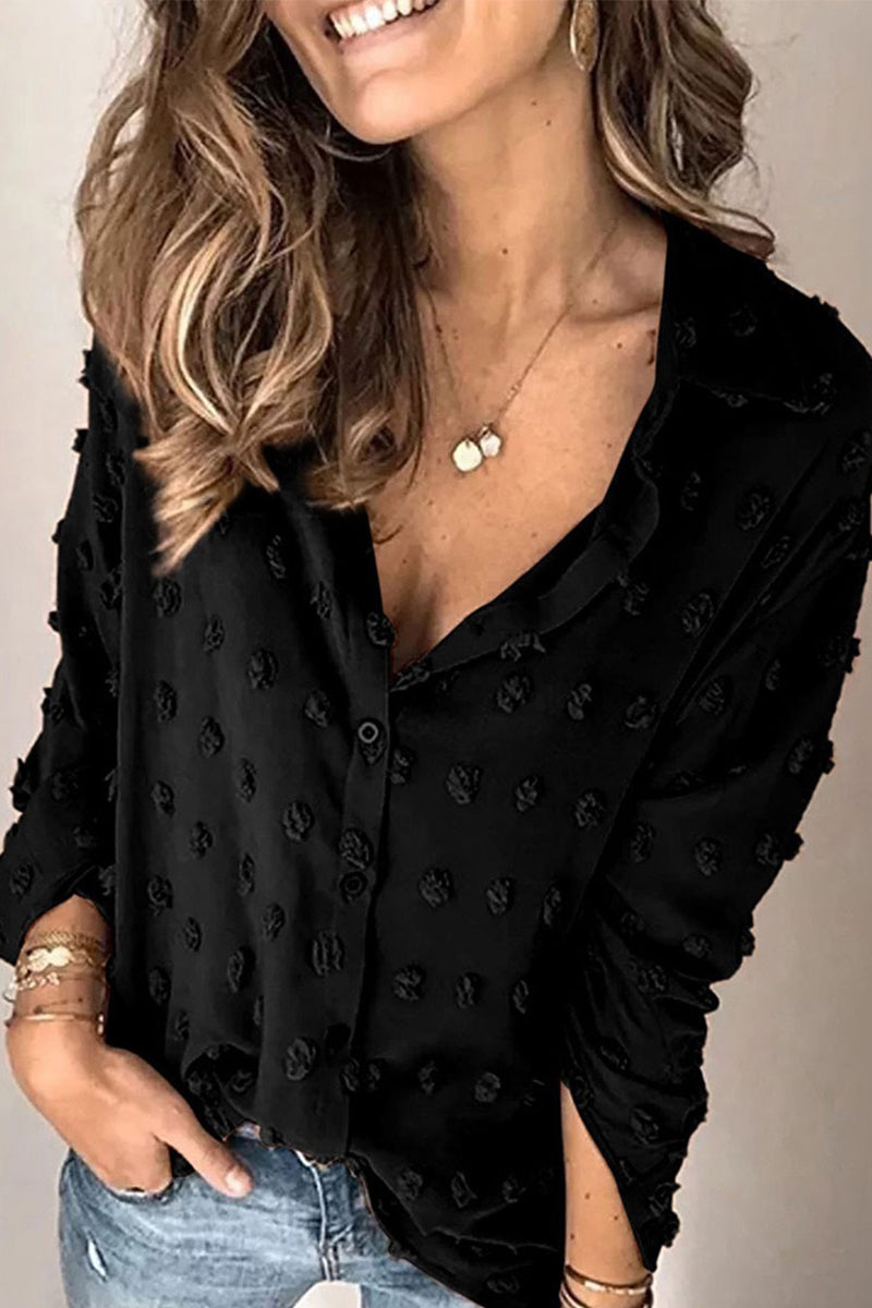 Daily Buttons Fur Ball Turndown Collar Blouses(3 Colors)