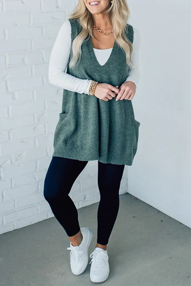 Daily Pocket V Neck Sweaters(5 Colors)