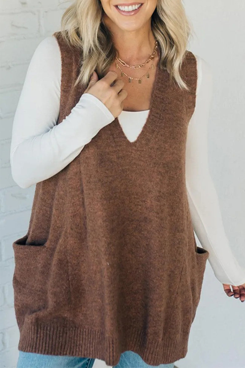 Daily Pocket V Neck Sweaters(5 Colors)