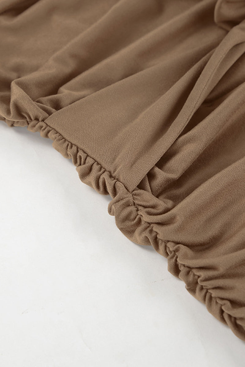 Street Lace Up Ruched O Neck Wrapped Skirt Dresses
