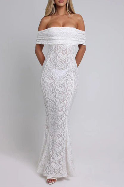 Lace Backless Fishtail Off Shoulder Long Dresses
