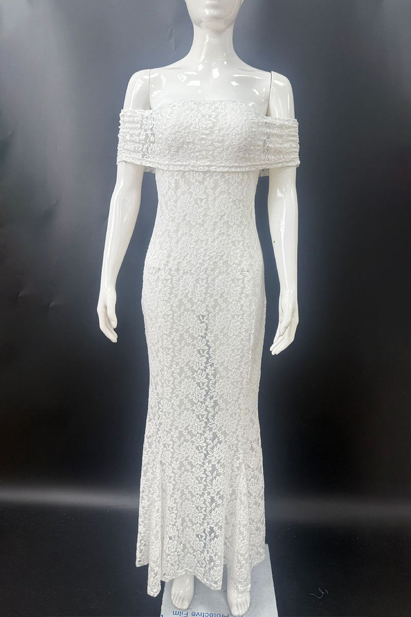 Lace Backless Fishtail Off Shoulder Long Dresses