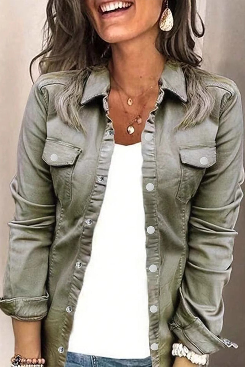 Daily Buttons Turndown Collar Blouses(3 Colors)