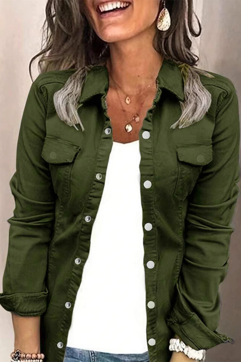 Daily Buttons Turndown Collar Blouses(3 Colors)