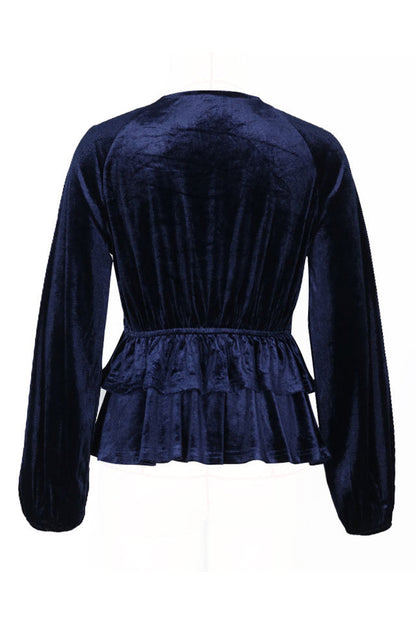 Ruched Velvet V Neck Blouses