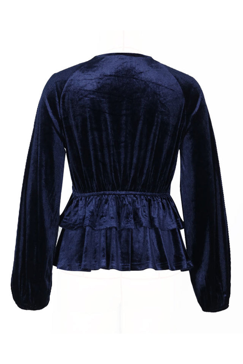 Ruched Velvet V Neck Blouses