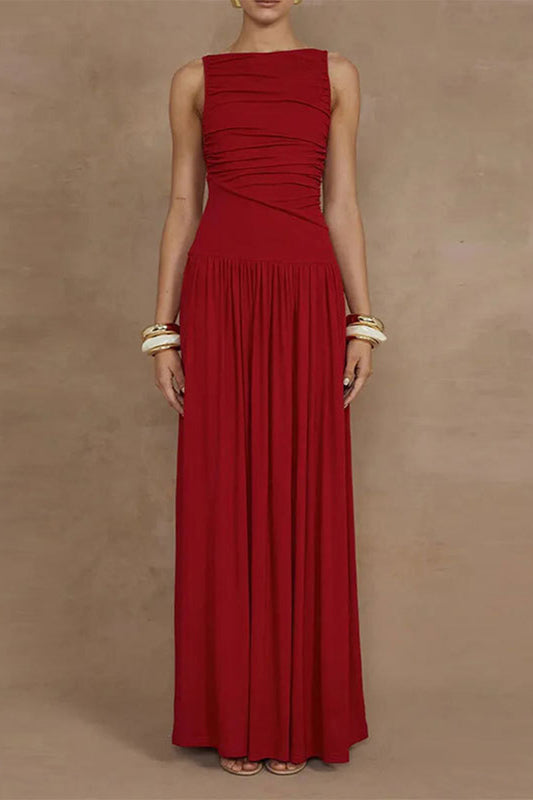 Ruched O Neck Long Dresses