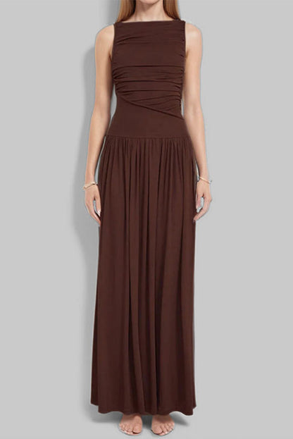 Ruched O Neck Long Dresses