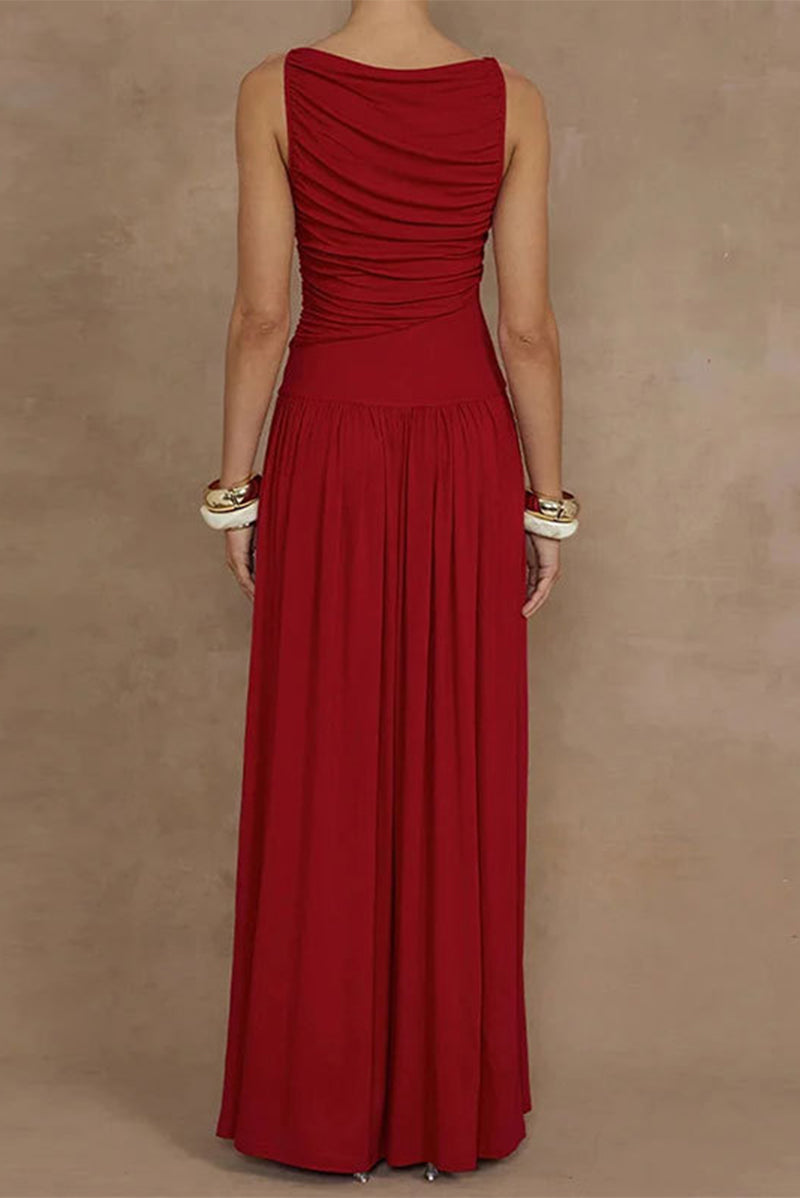 Ruched O Neck Long Dresses