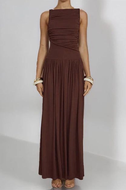 Ruched O Neck Long Dresses