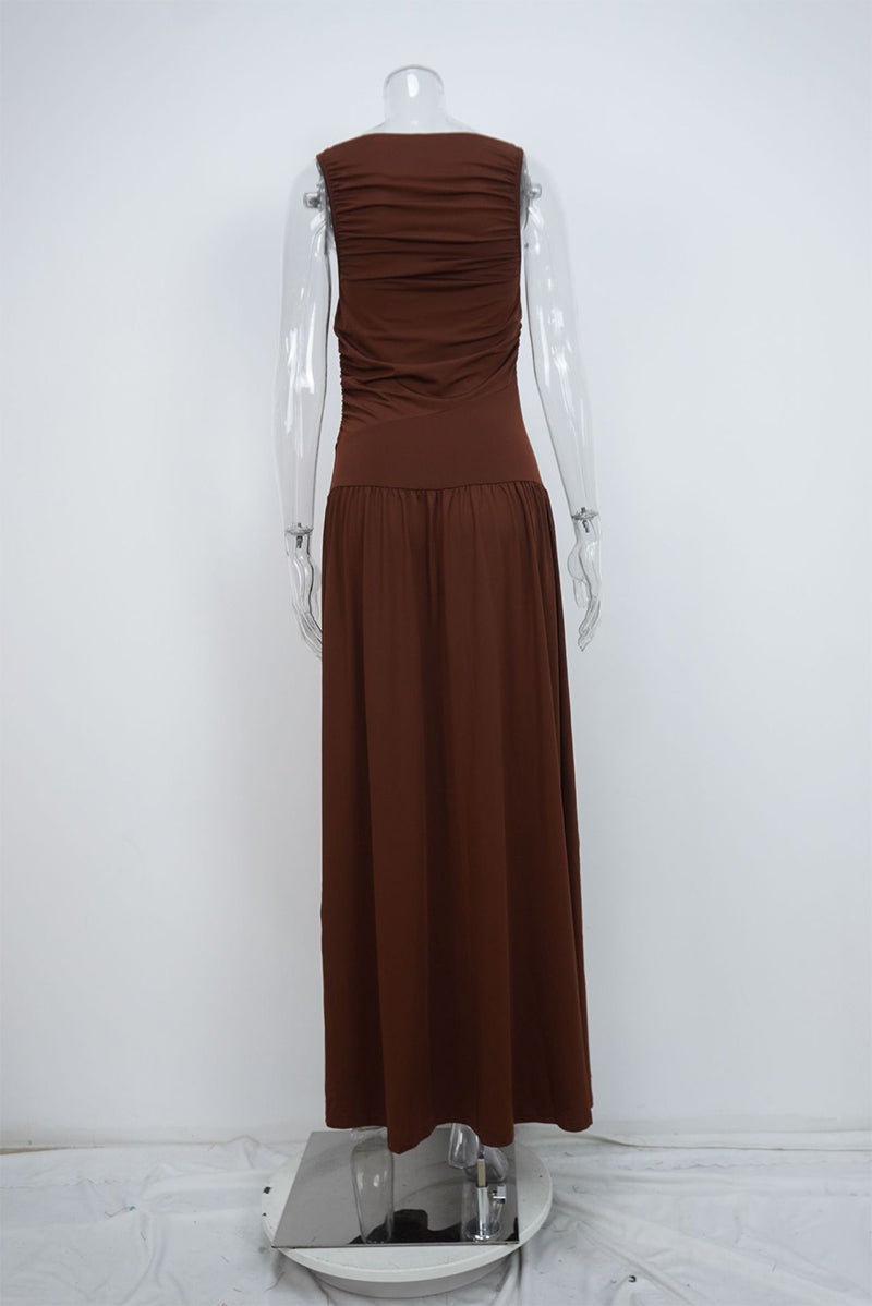 Ruched O Neck Long Dresses