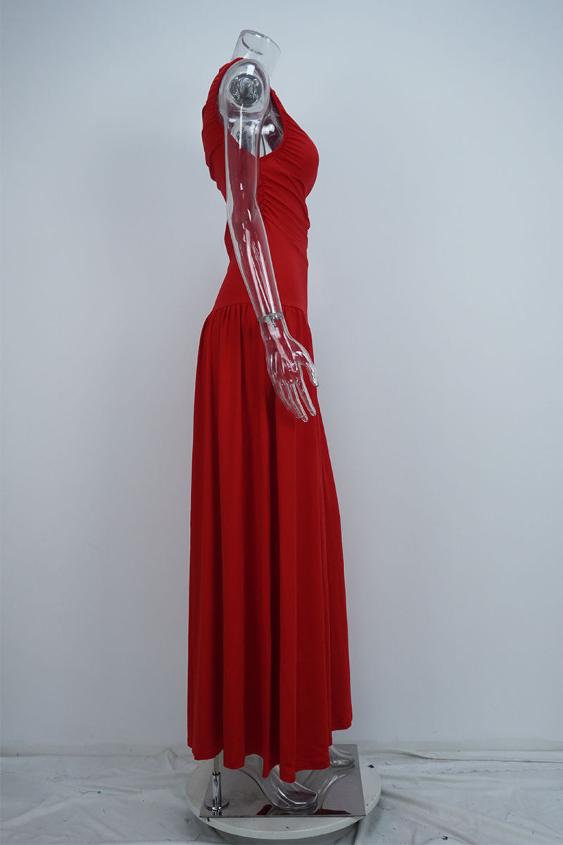 Ruched O Neck Long Dresses