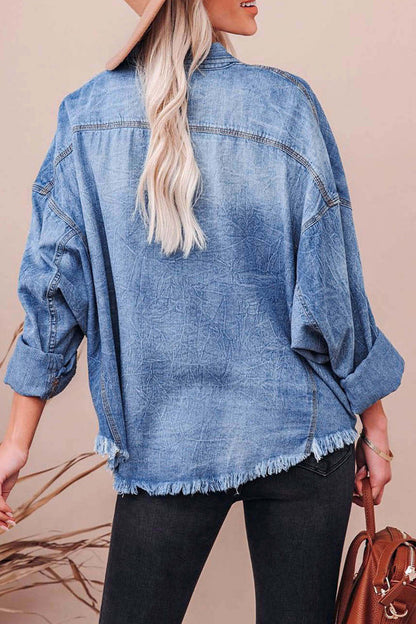 Daily Gradient Color Pocket Contrast Turndown Collar Blouses