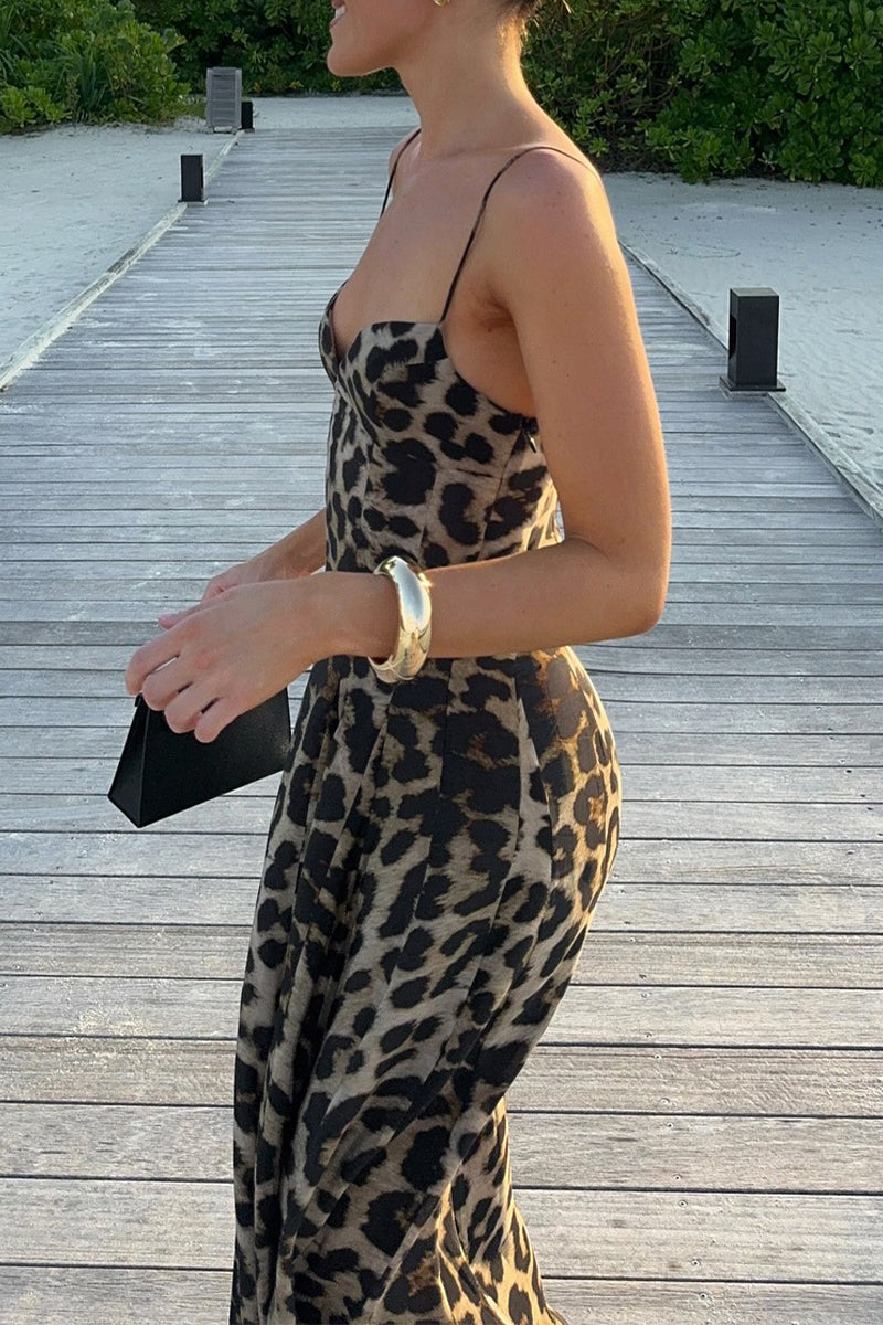 Leopard V Neck Long Dresses