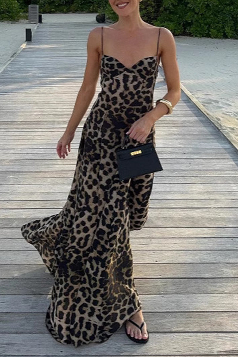 Leopard V Neck Long Dresses