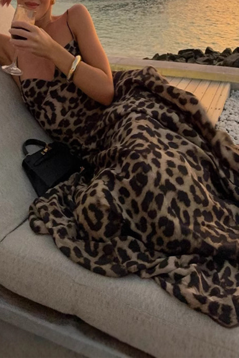 Leopard V Neck Long Dresses