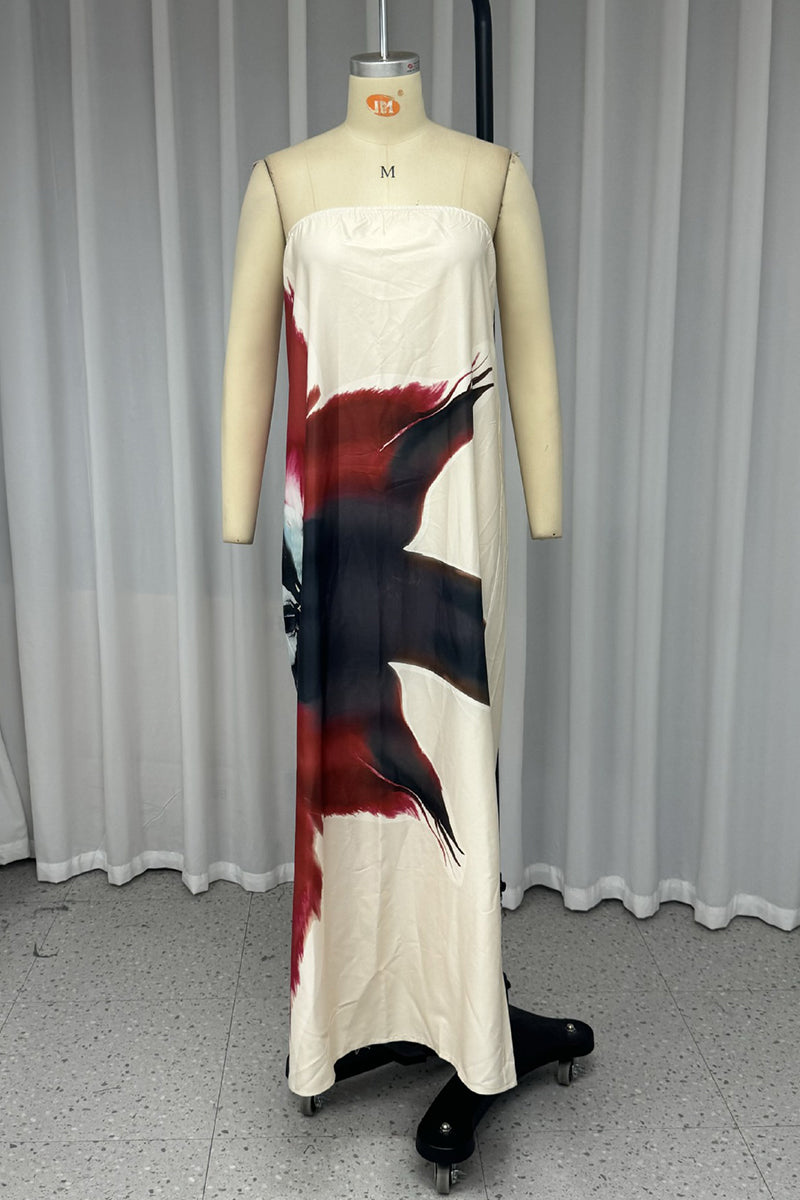 Vacation Print Backless Adjustable Strapless Long Dresses