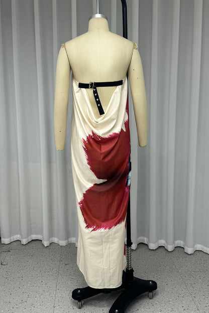 Vacation Print Backless Adjustable Strapless Long Dresses