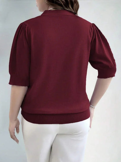 V Neck Puff Sleeve Knit Pullover Sweater