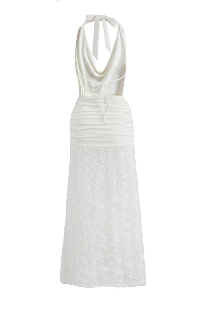 Flowers Lace Up Backless Halter Long Dresses