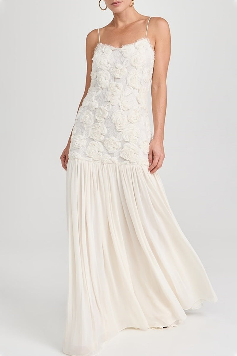 Flower Shape V Neck Long Dresses