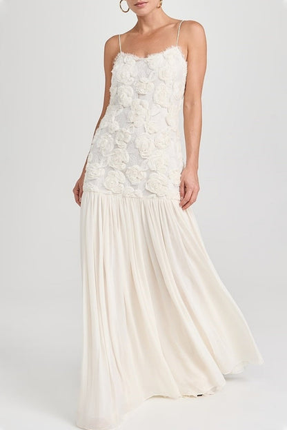 Flower Shape V Neck Long Dresses