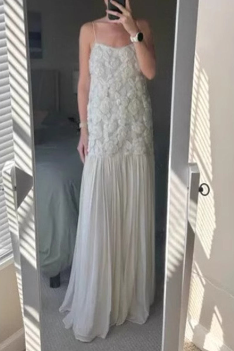 Flower Shape V Neck Long Dresses