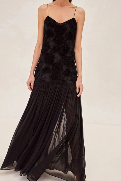Flower Shape V Neck Long Dresses