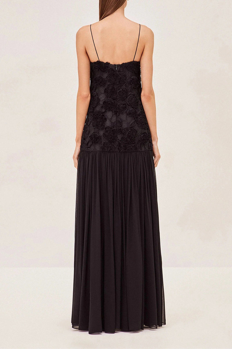 Flower Shape V Neck Long Dresses