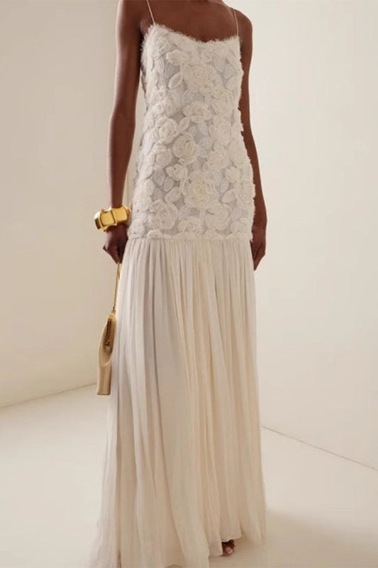 Flower Shape V Neck Long Dresses