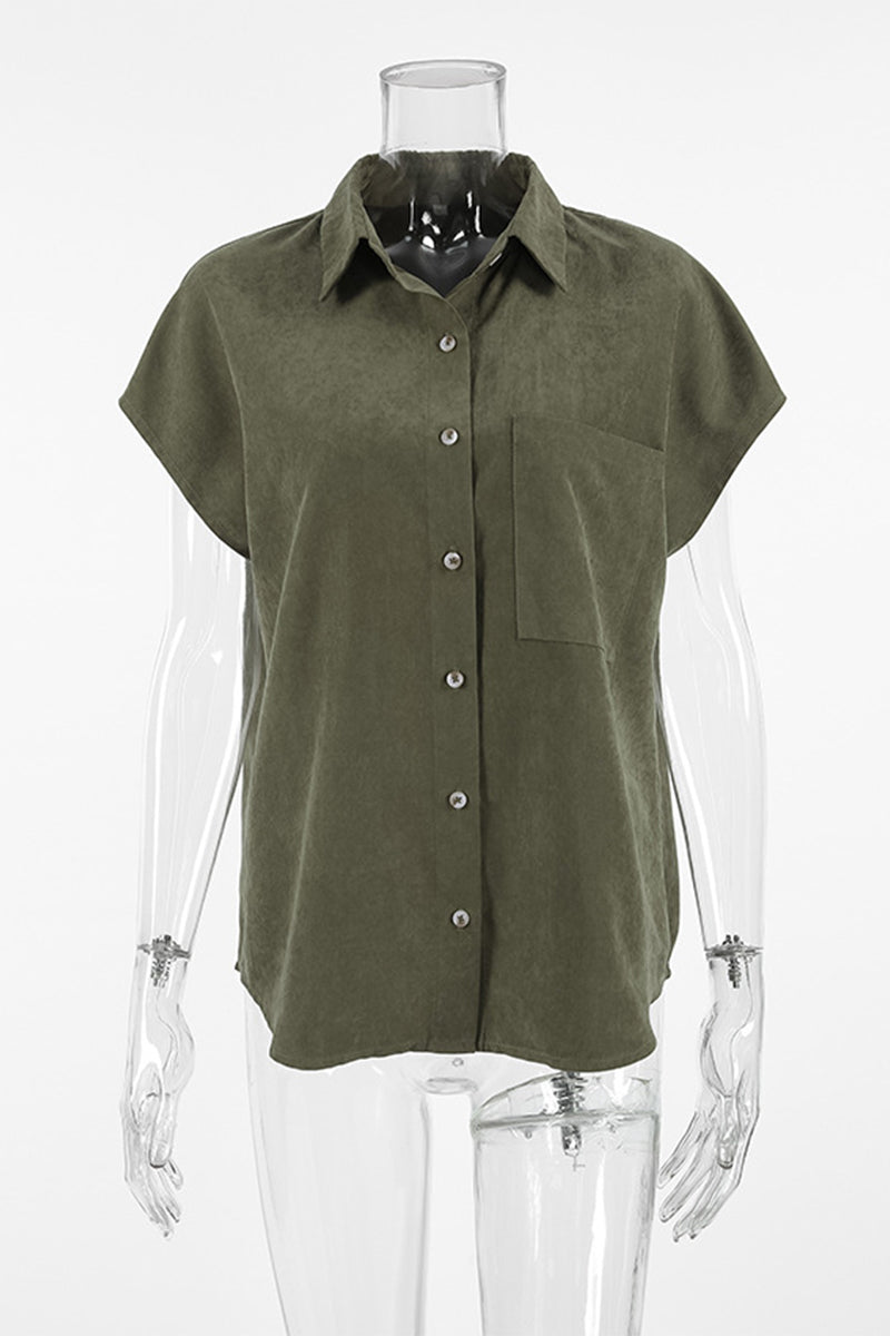 Buttons Turndown Collar Blouses