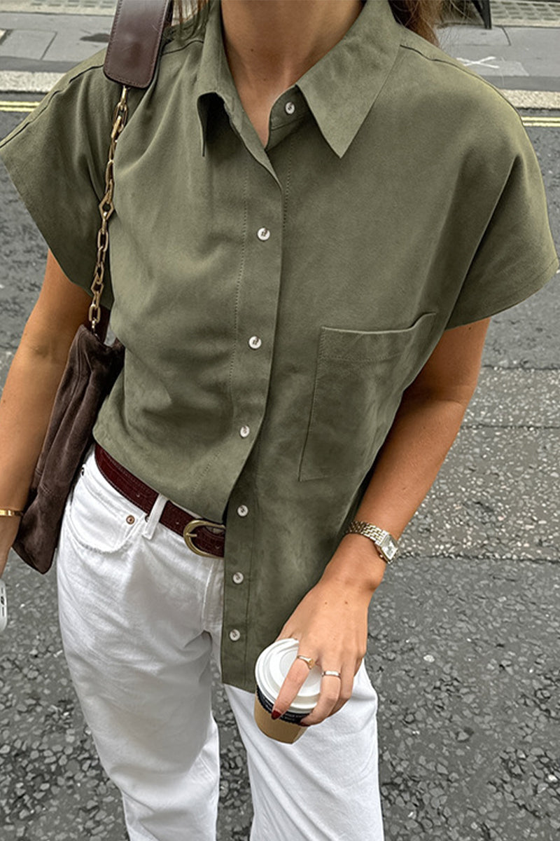 Buttons Turndown Collar Blouses