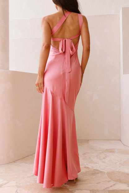 Ruffle Sloping Shoulder Long Dresses