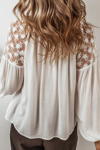Lace Lace Up Patchwork V Neck Blouses