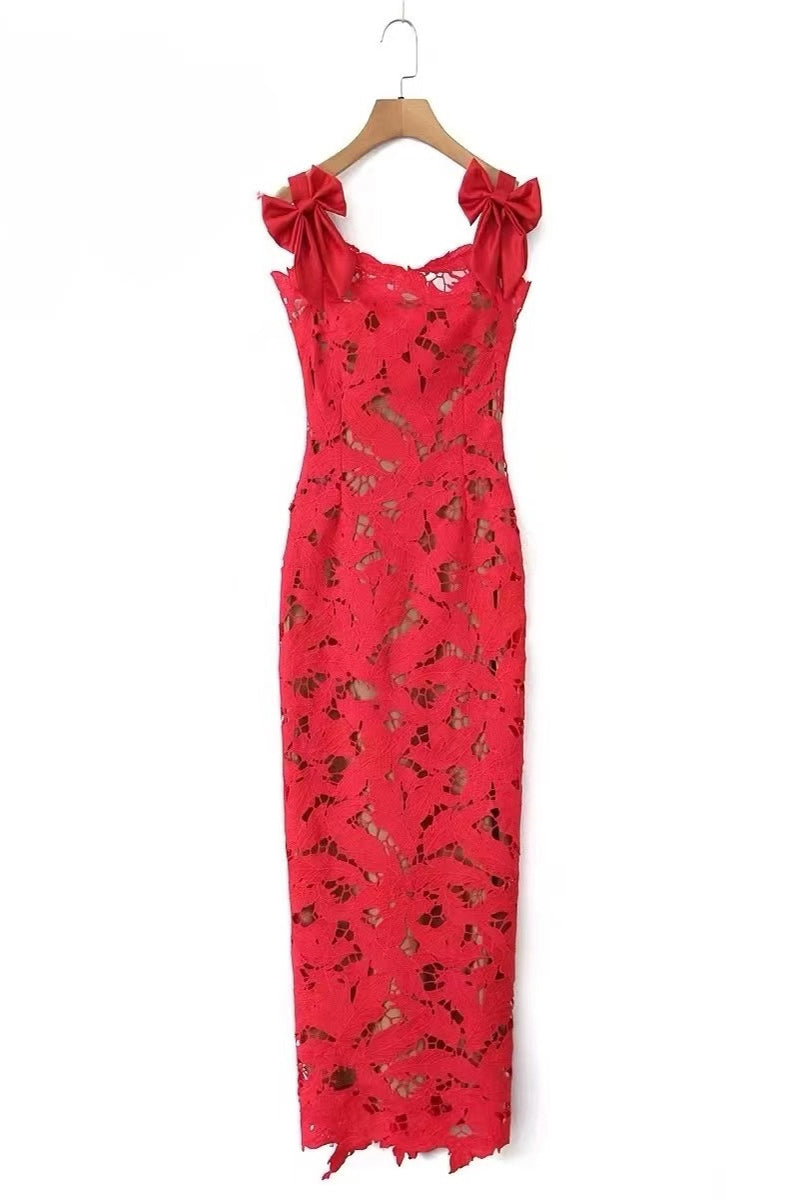 Lace Lace Up Slit Square Neck Long Dresses