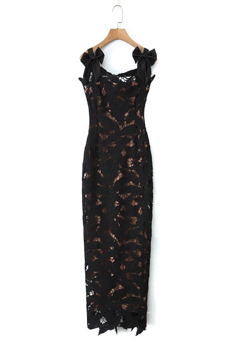 Lace Lace Up Slit Square Neck Long Dresses