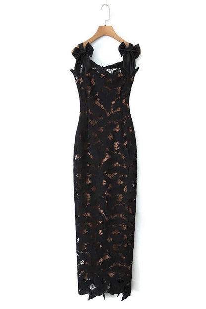 Lace Lace Up Slit Square Neck Long Dresses